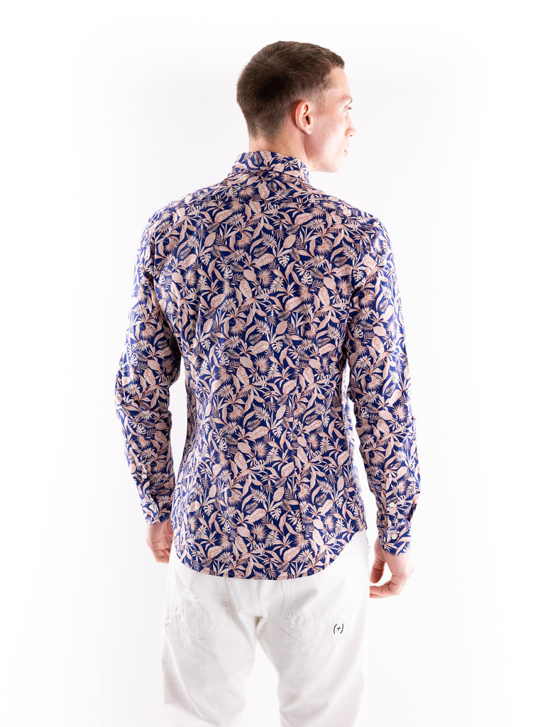 Camicia uomo in fantasia floreale su base blu OLEANDRO 3433MULTICOLOR PORTOFIORI 