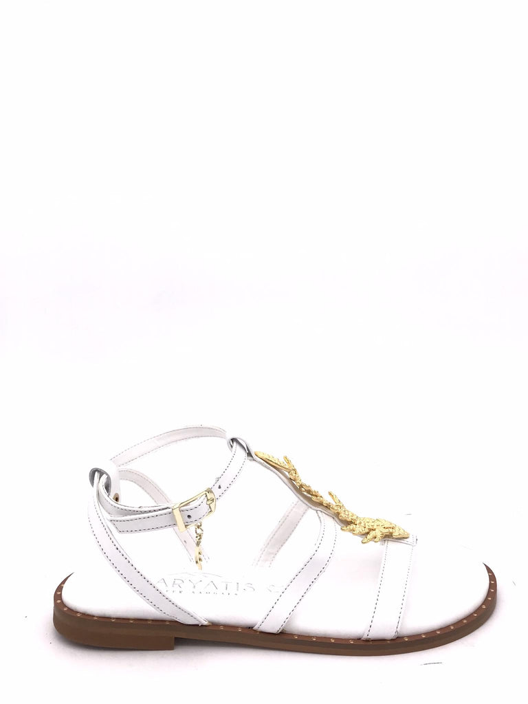 Sandalo bianco con accessorio foglia oro 622109 BIANCO CARYATIS 