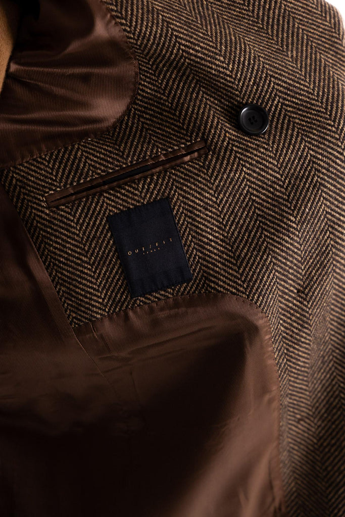 Cappotto doppio petto spina pesce marrone OF1F2W5K011 MARRONE OUTFIT 