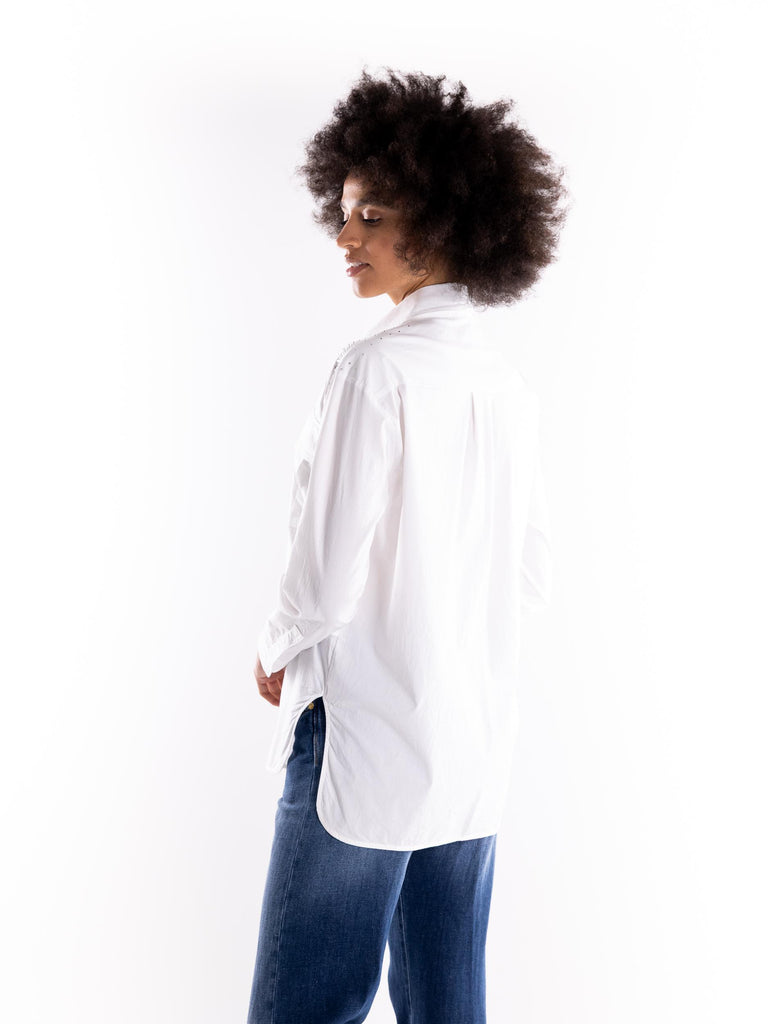Camicia over bianca con strass BUS25742 BIANCO BRAND UNIQUE 