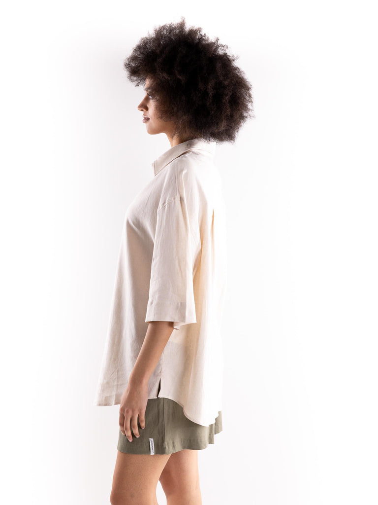 Camicia over in lino ecrù HMABW01846 PTTS0273BI12 HINNOMINATE 