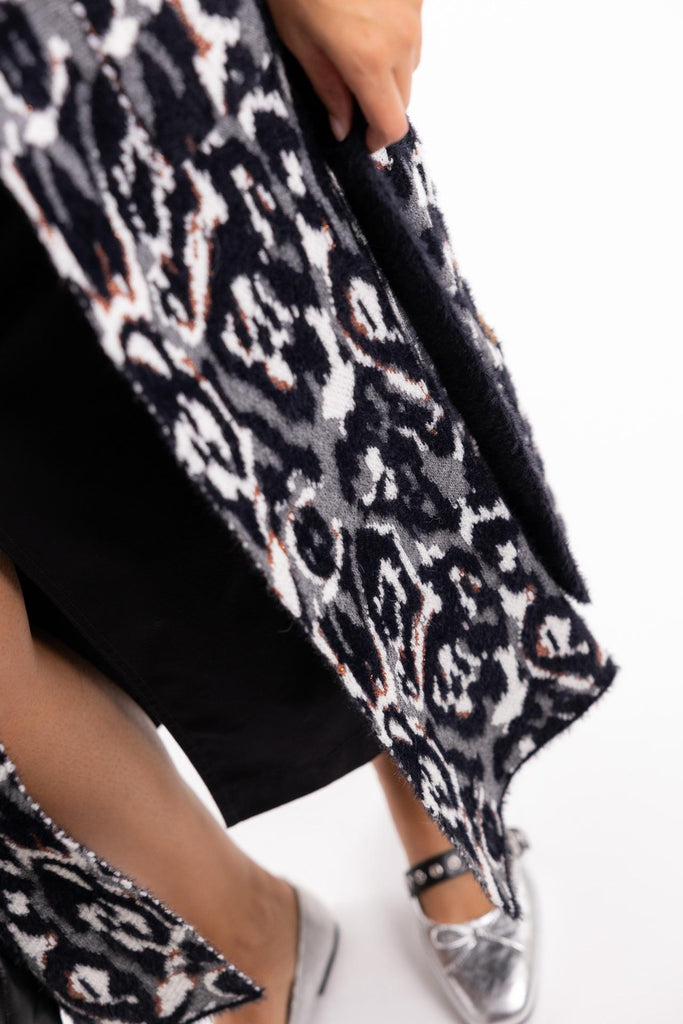 Cardigan jacquard lungo animalier MGKD11012 LEOPARDATO AKEP 