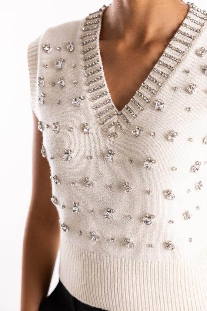 Gilet Ponziane in maglia bianca con strass 105639 A2TRBIANCO PINKO 