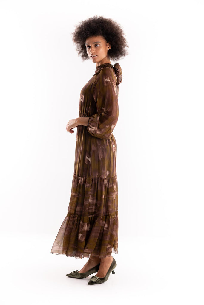 Abito lungo Anide con stampa astratta marrone ANIDE MULTICOLOR H2O 