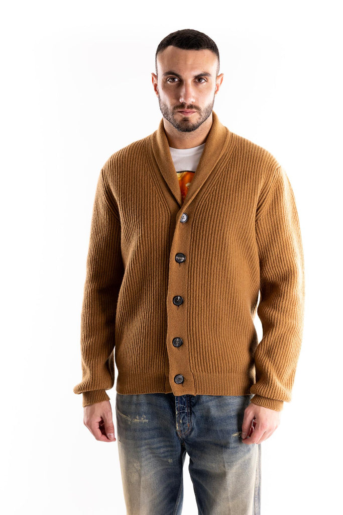 Cardigan in lana con lavorazione costa inglese color cammello W5U210 CAMMELLO THE EDITOR 