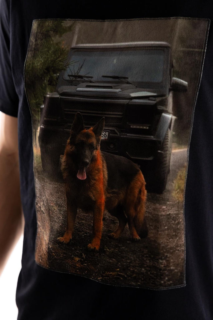 T-shirt in cotone nero con stampa wolf G MAN/SUPERICON WOLF GNERO BASTILLE 