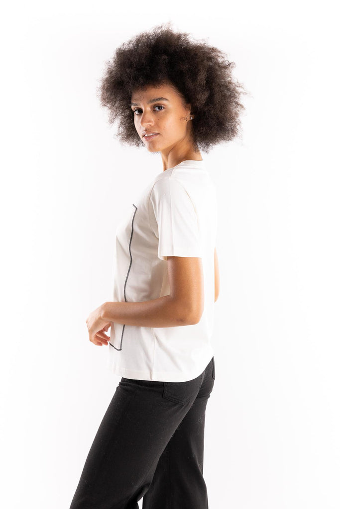 T-shirt in cotone beige con stampa inchino ORGA BEIGE BASTILLE 