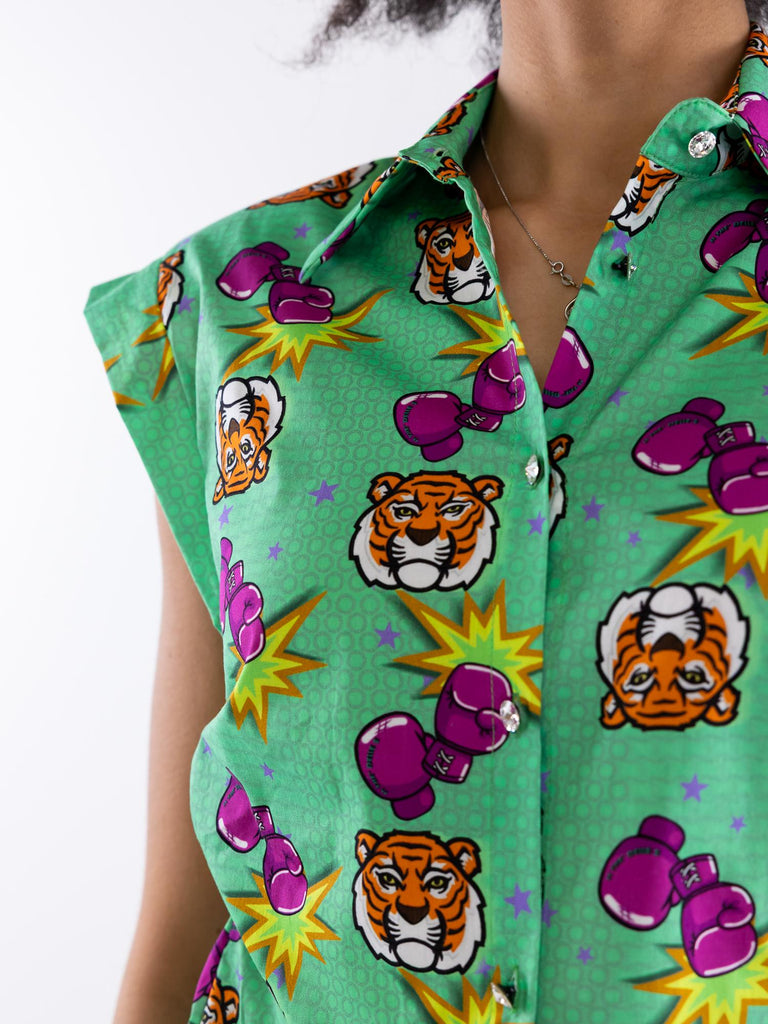 Camicia smanicata fantasia Tiger green SALVADOR 24VERDE IL THE' DELLE 5 