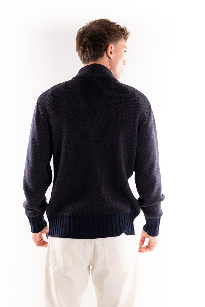 Maglia cardigan misto lana blu-marrone OF1F2W5M041 BLU-MARRONE OUTFIT 