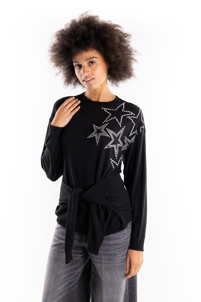 Maglia legata in vita nera con strass BUW25110 NERO BRAND UNIQUE 