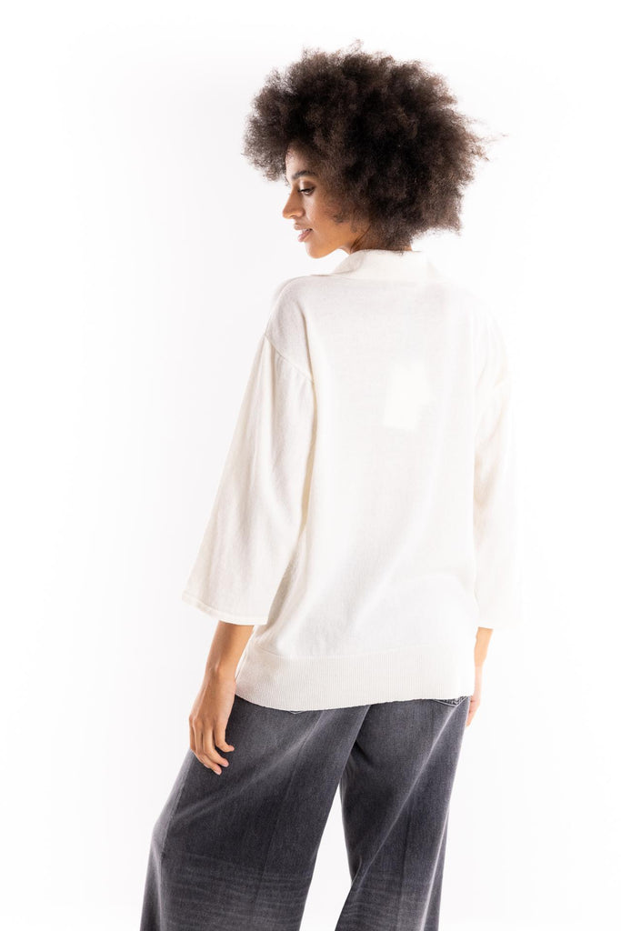 Maglia over misto lana panna con tasconi MGKD11001 PANNA AKEP 