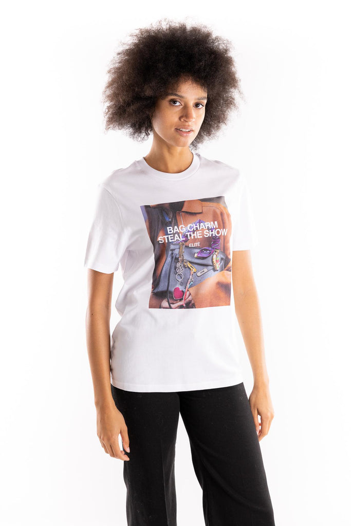 T-shirt in cotone con stampa Charm TSBAS 927BIANCA ELITE' 