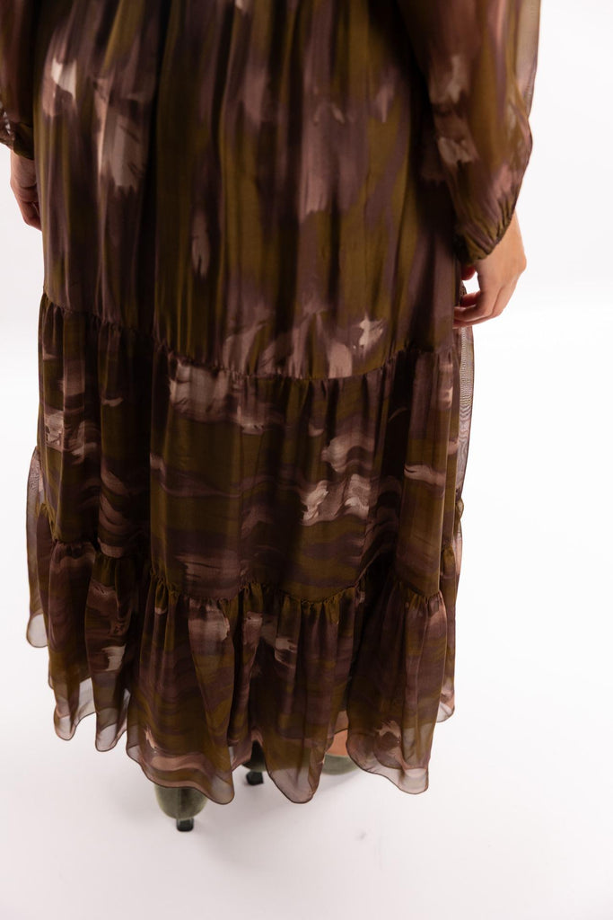 Abito lungo Anide con stampa astratta marrone ANIDE MULTICOLOR H2O 