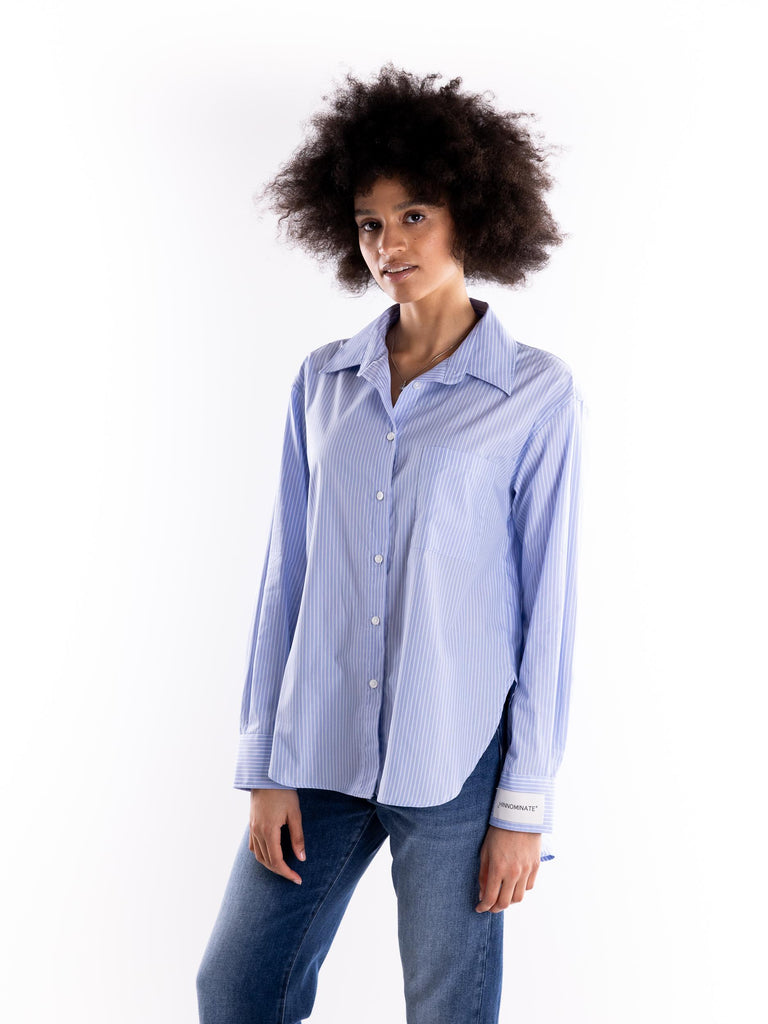 Camicia in cotone over azzurra con righe bianche HMABW01700 AZZURRO HINNOMINATE 