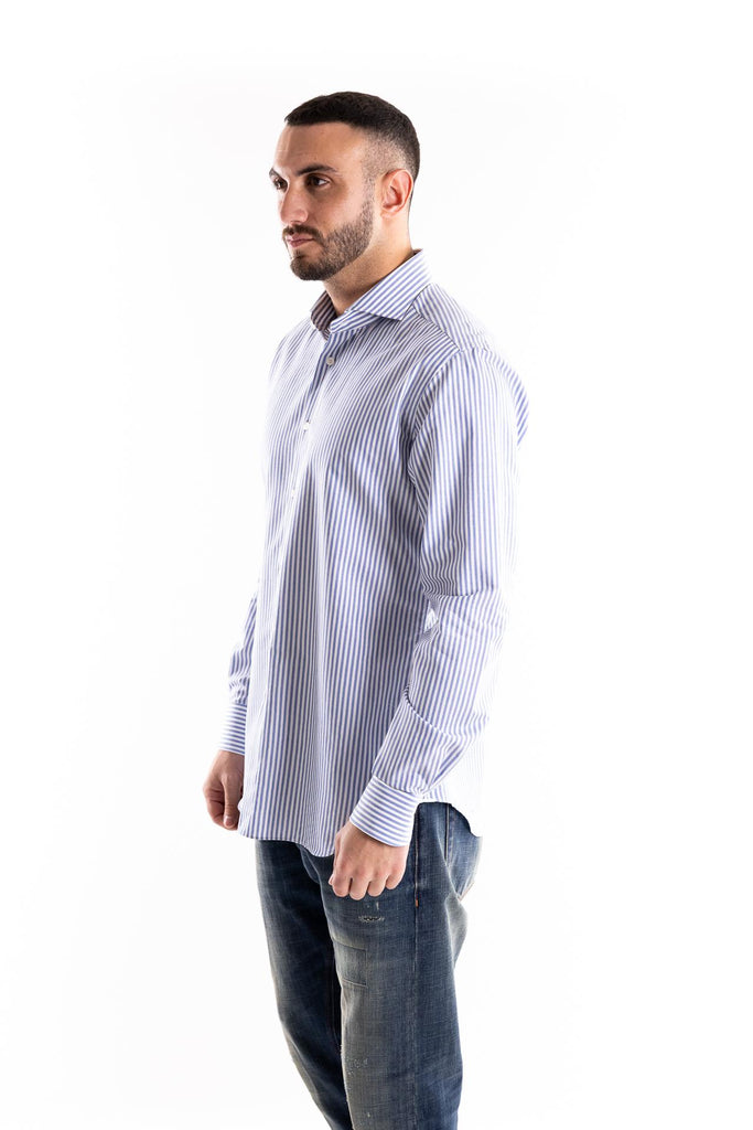 Camicia travel collo francese riga azzurra 98810 009BIANCO-AZZURRO XACUS 