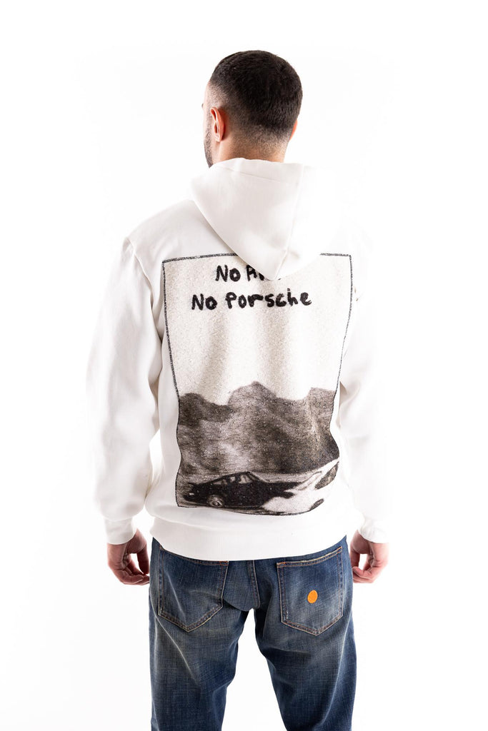 Felpa uomo in cotone con stampa NO RISK sulla schiena HOODIE NO RISKBIANCA BASTILLE 