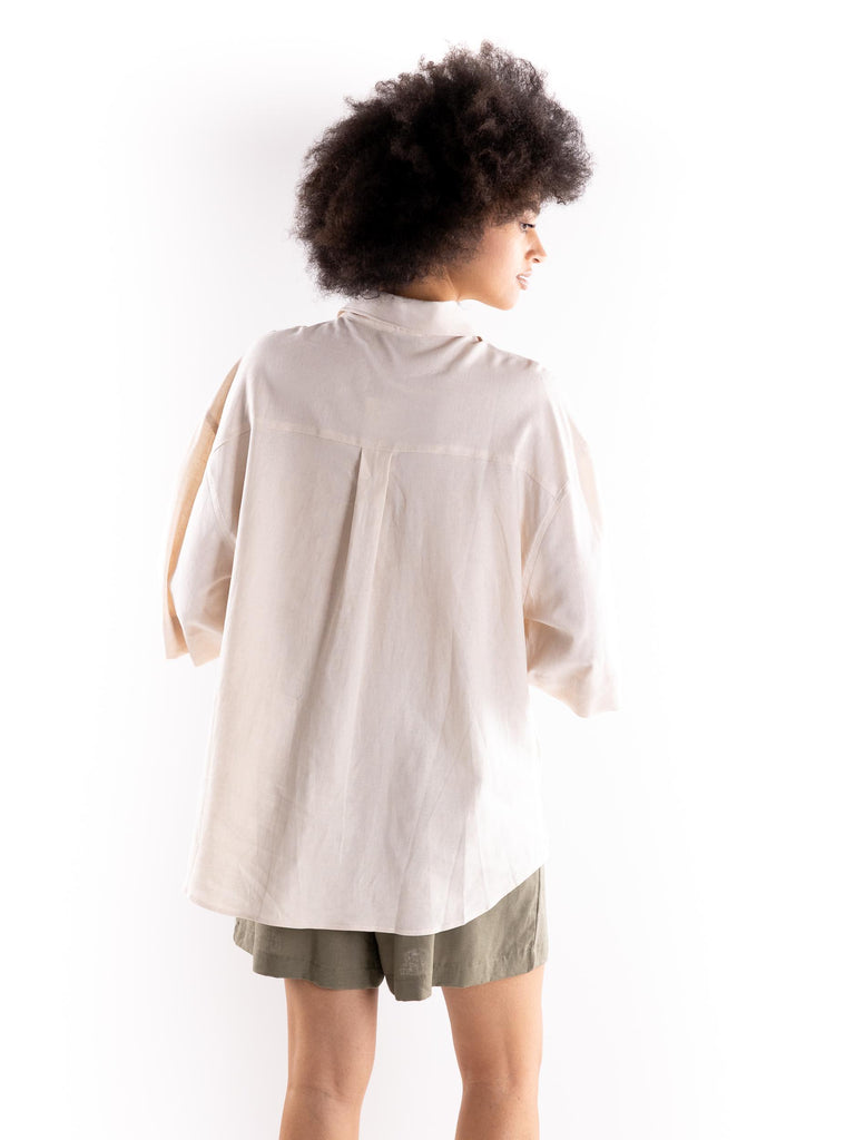 Camicia over in lino ecrù HMABW01846 PTTS0273BI12 HINNOMINATE 