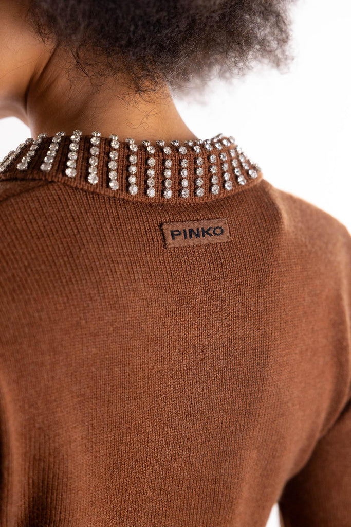 Maglia polo Ventotene marrone con strass 105530 A2S4MARRONE PINKO 