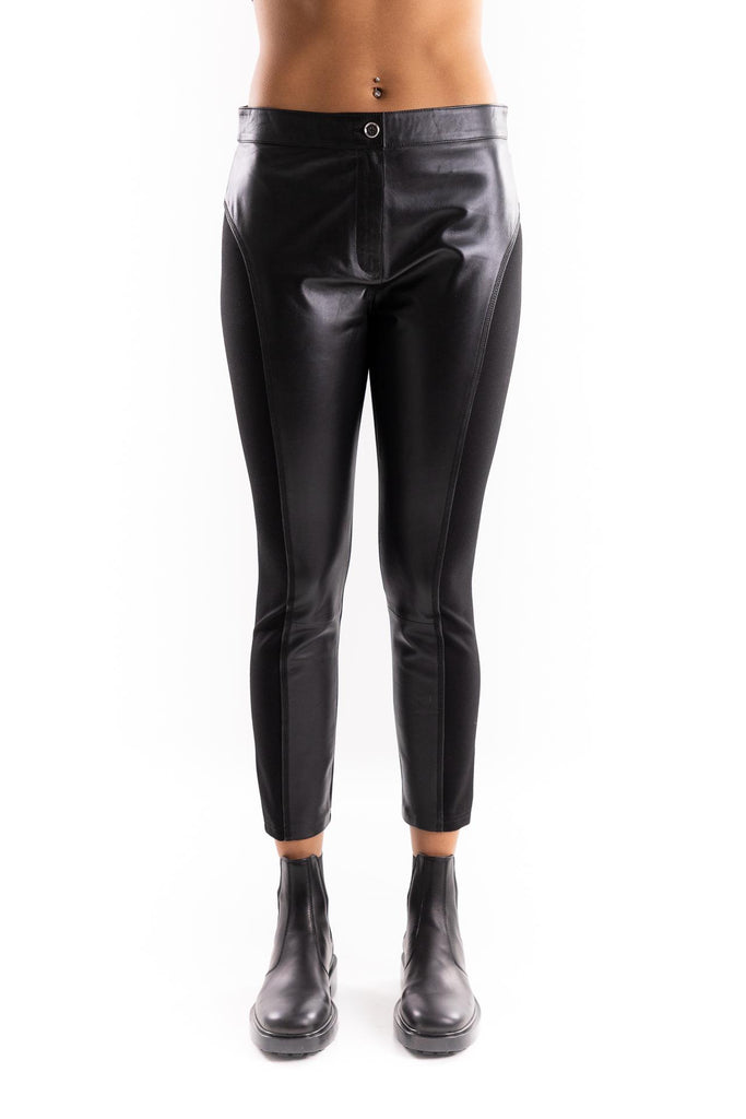 Pantalone Pizza in pelle e tessuto stretch nero 105366 Y75KNERO PINKO 