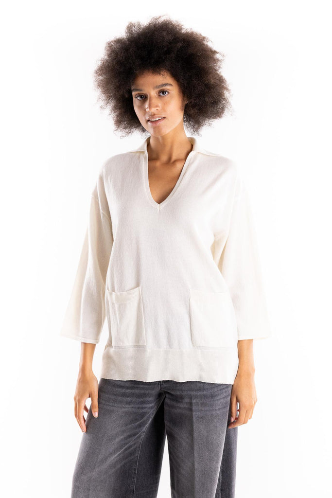 Maglia over misto lana panna con tasconi MGKD11001 PANNA AKEP 