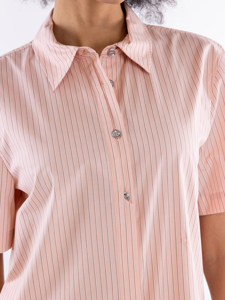 Camicia bowling Innuendo in cotone a righe verticali rosa-marrone 104779 A2FHNL1 PINKO 