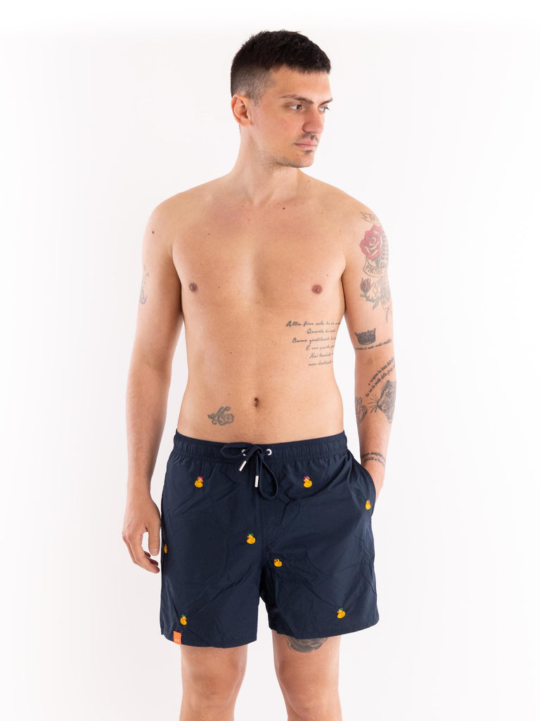 Boxer mare in nylon blu con ricami H34129 07 SUN 68 