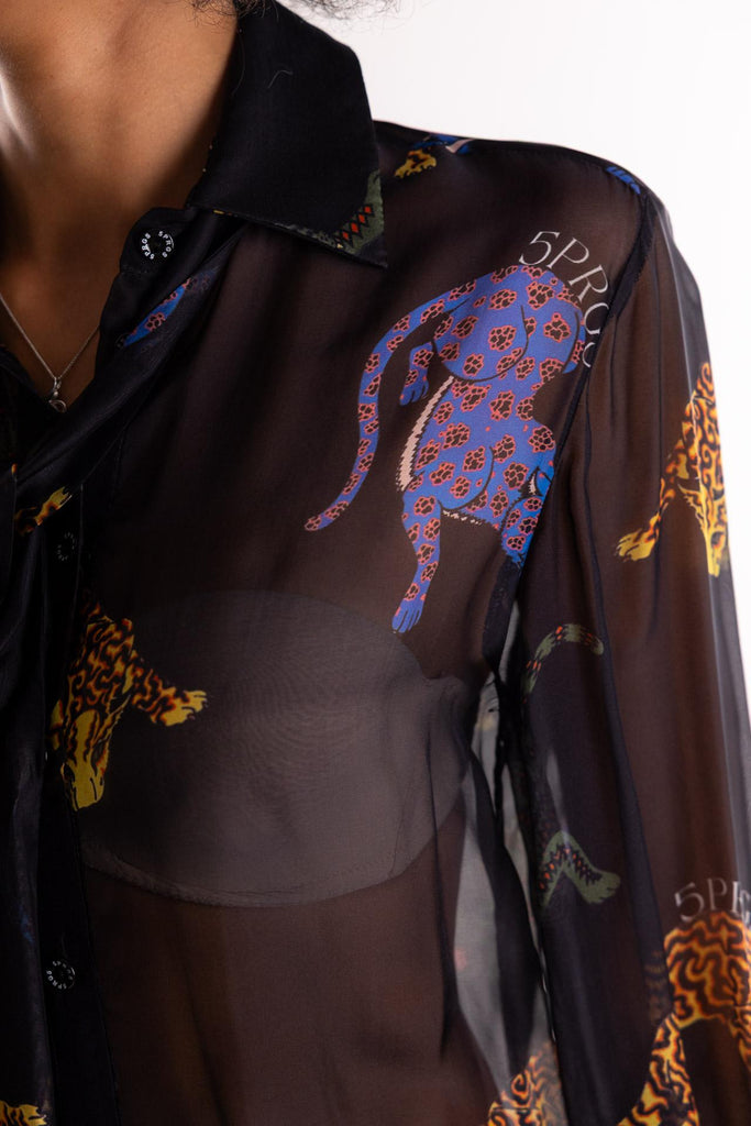 Camicia mista seta con stampa  tribal panther 15045 NERO 5 PROGRESS 