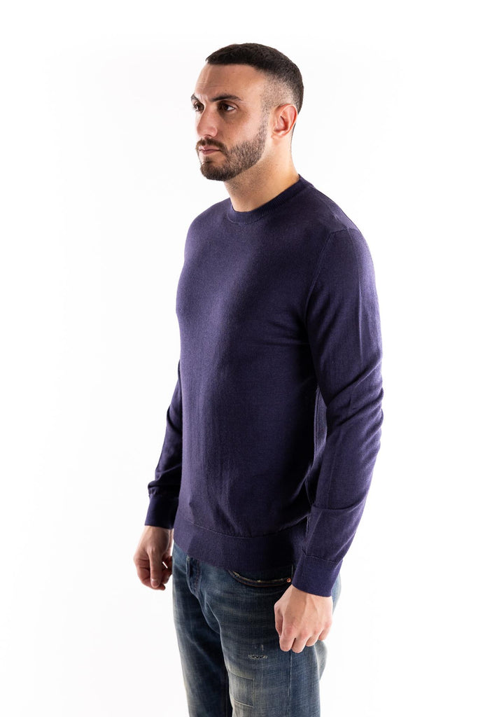 Maglia girocollo in lana blu scuro OF1F2W5M007 BLU SCURO OUTFIT 