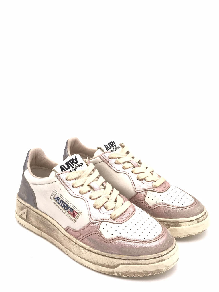 Sneakers medalist low super vintage in pelle bianca rose e blackbord AVLW-MT06 BIANCO/ROSA AUTRY 