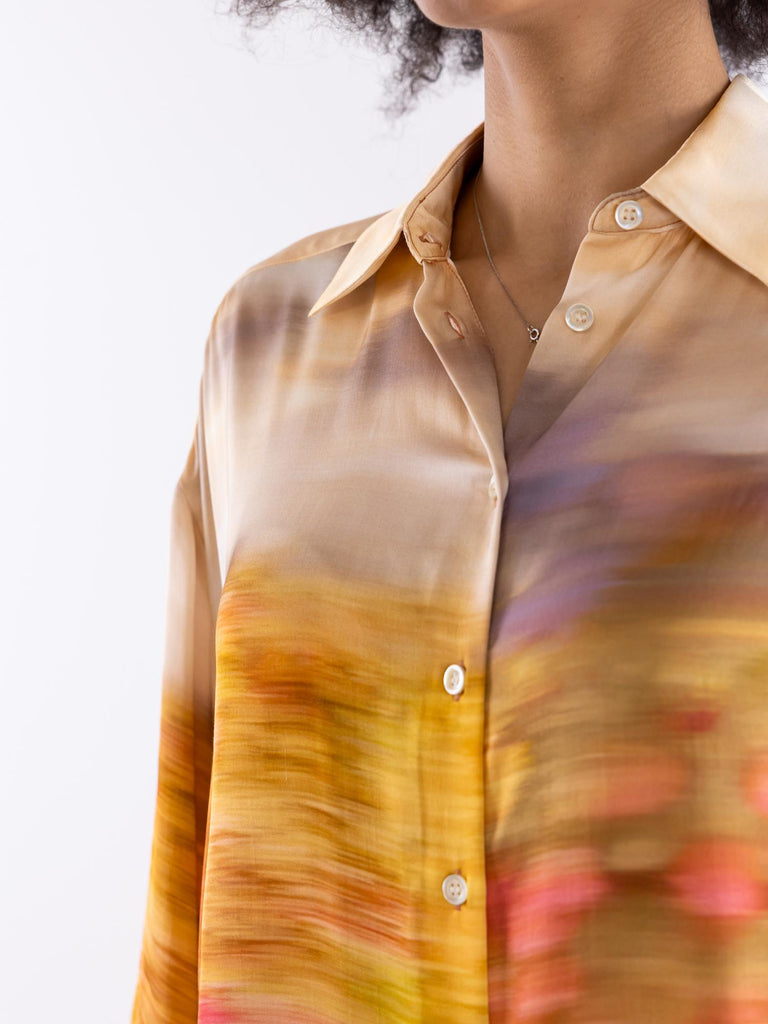 Camicia Life in satin con stampa paesaggio multi beige 104864 A2G0CN4 PINKO 