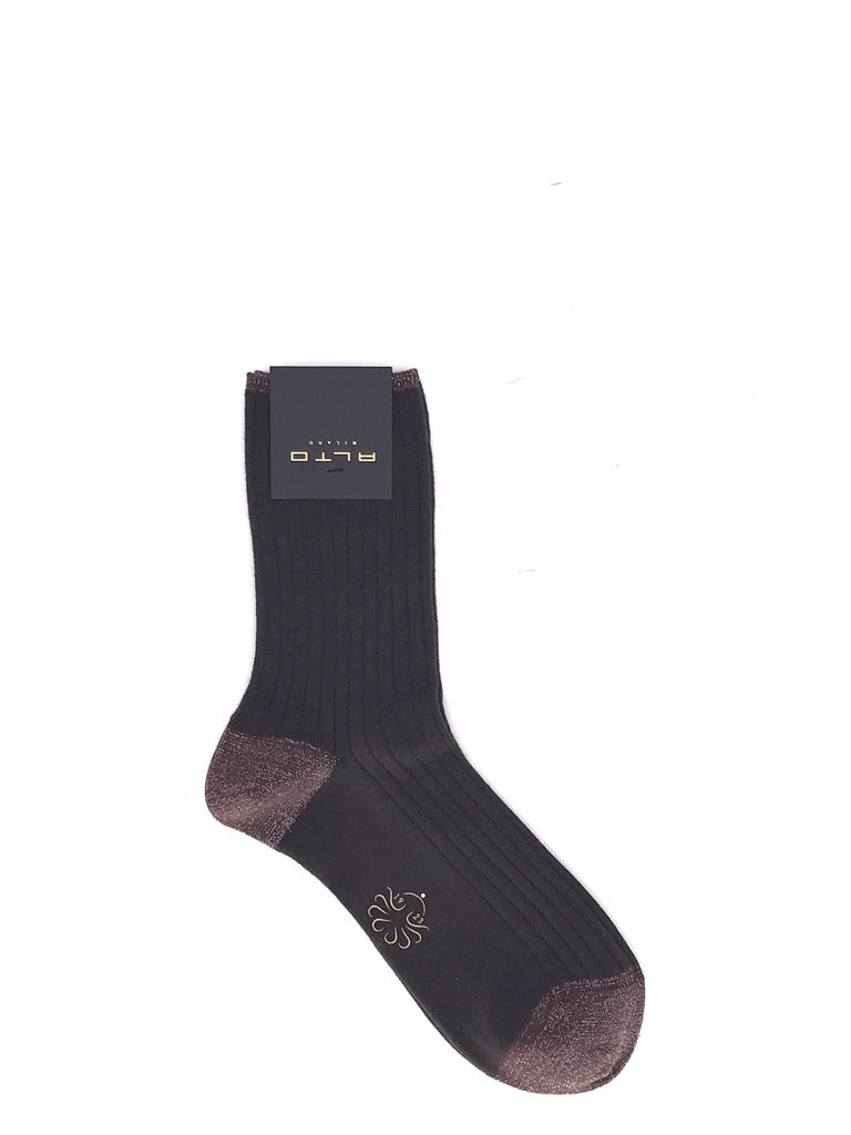 Calzini corti a costine con lurex marrone AM0279 MARRONE ALTO MILANO 