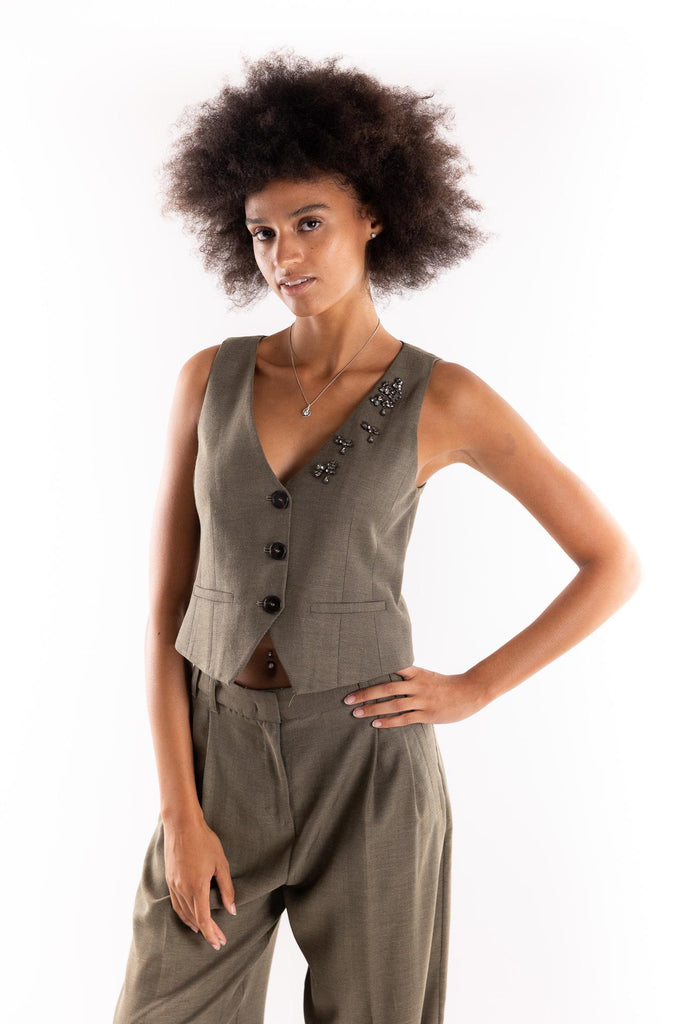 Gilet Cantico in saglia fluida verde 2523156031200 002VERDE MARELLA 