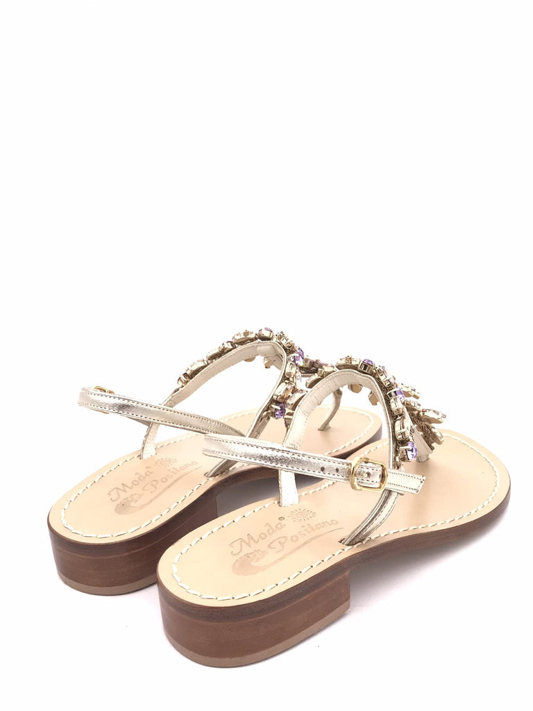 Sandalo infradito platino con pietre applicate PA59 PLATINO MODA POSITANO 