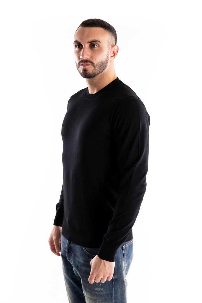 Maglia girocollo in lana finezza 16 nera A001 NERO PAOLO PECORA 