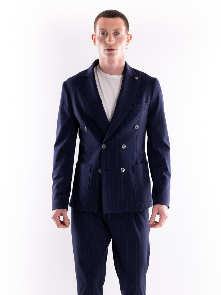 Giacca uomo doppiopetto Il monaco gessata blu OF1S2S4G019 BLU OUTFIT 