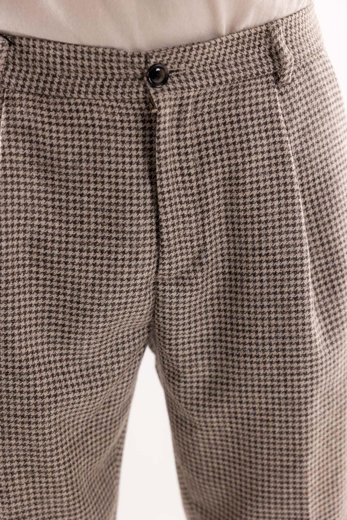 Pantalone misto lana con trama pied de poul beige OF1F2W5P030 BEIGE OUTFIT 