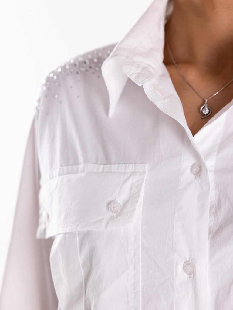 Camicia over bianca con strass BUS25742 BIANCO BRAND UNIQUE 