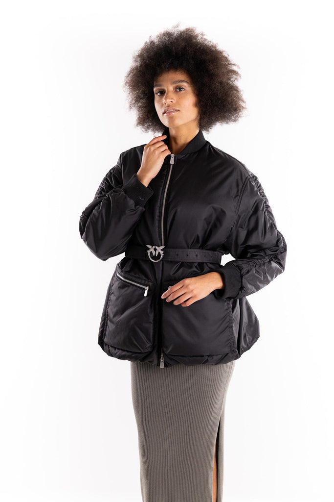 Bomber lungo Bacon  in raso tecnico nero 105340 A2OLNERO PINKO 