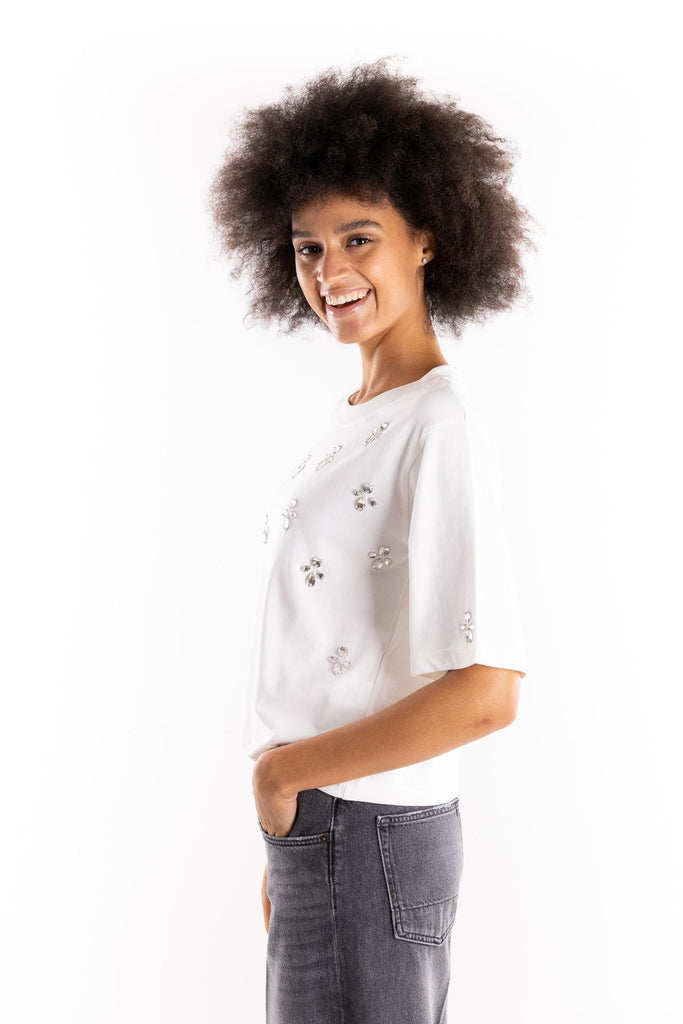 T-shirt over bianca con strass BUW25508 155BIANCA BRAND UNIQUE 
