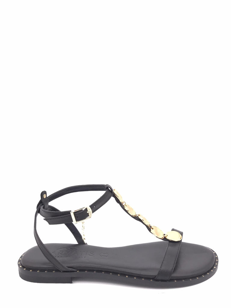 Sandalo nero con accessorio oro 621707 NERO CARYATIS 