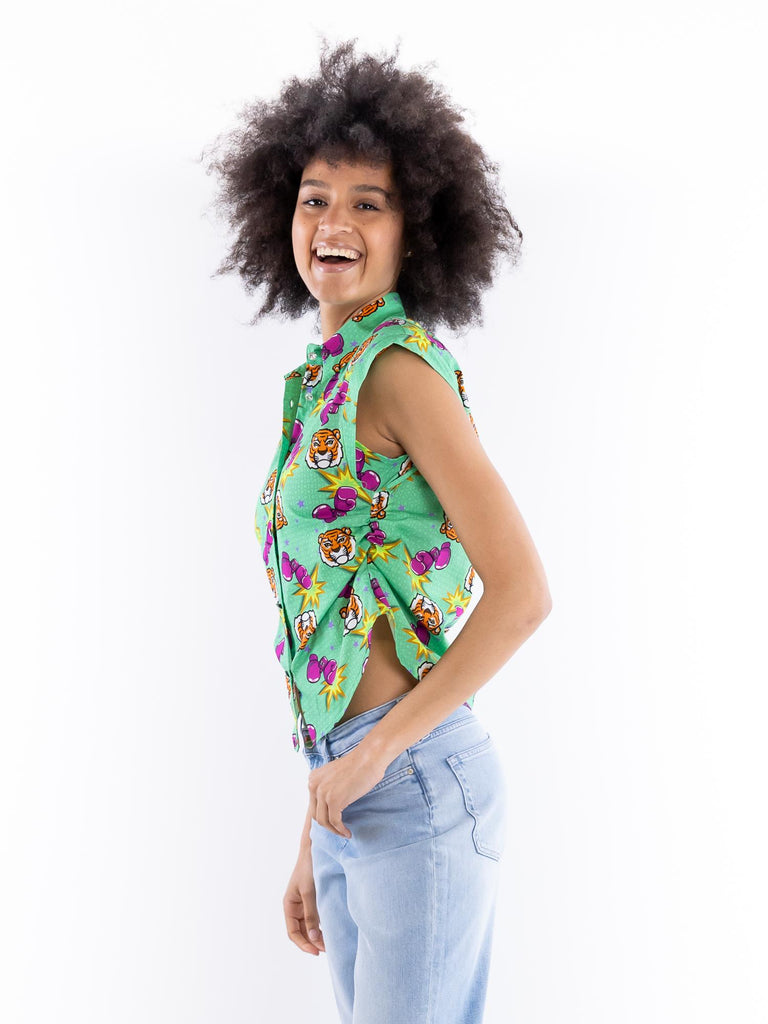 Camicia smanicata fantasia Tiger green SALVADOR 24VERDE IL THE' DELLE 5 