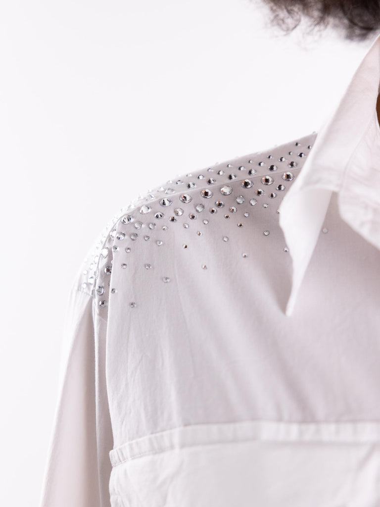 Camicia over bianca con strass BUS25742 BIANCO BRAND UNIQUE 