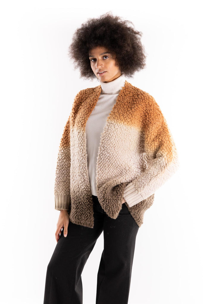 Cappotto in punto pelliccia beige GBKD11004 BEIGE AKEP 