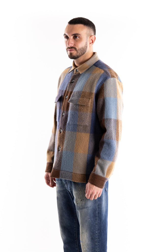 Overshirt in lana con stampa check 91310 MULTICOLOR XACUS 
