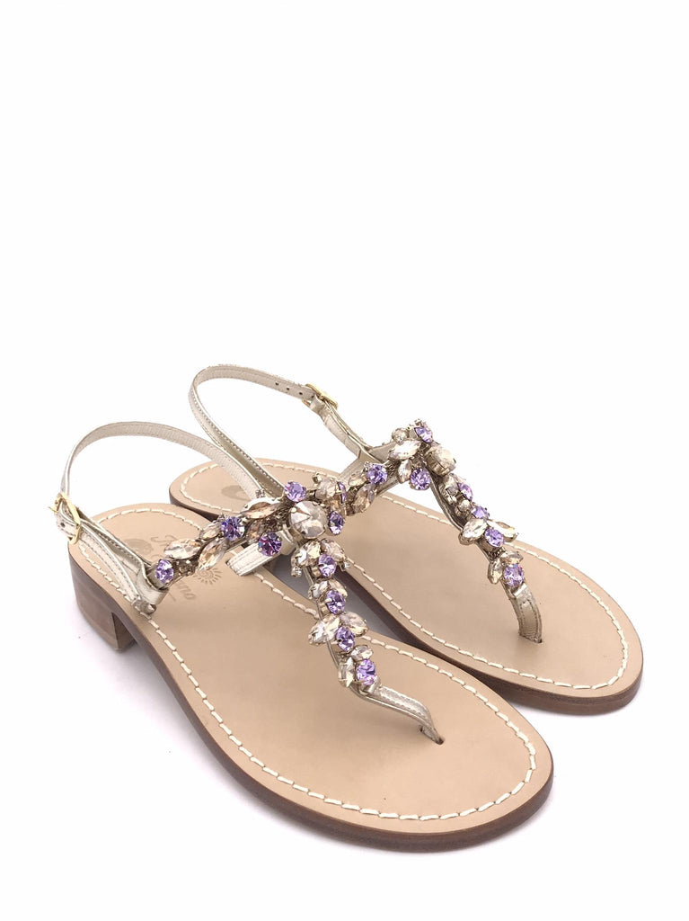 Sandalo infradito platino con pietre applicate PA59 PLATINO MODA POSITANO 