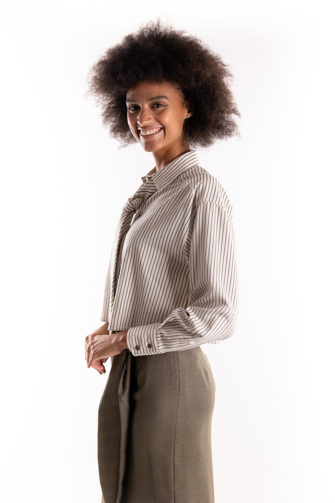 Camicia crop Duke righe panna-verde 2523116151200 002BEIGE-VERDE MARELLA 