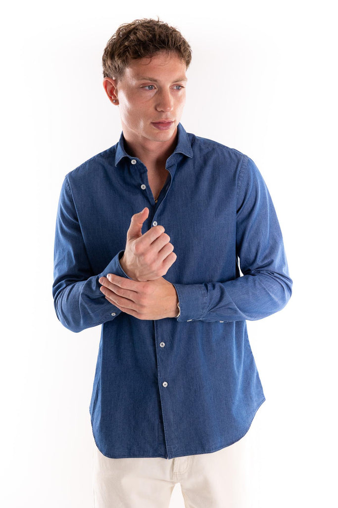 Camicia collo francese in tela denim blu 11296 002BLU XACUS 