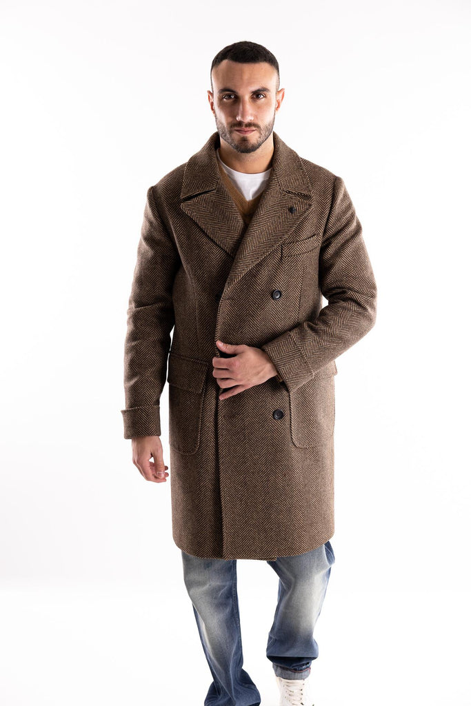 Cappotto doppio petto spina pesce marrone OF1F2W5K011 MARRONE OUTFIT 