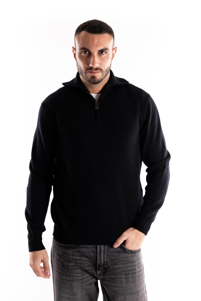 Maglia lupetto con zip nera A039 NERO PAOLO PECORA 