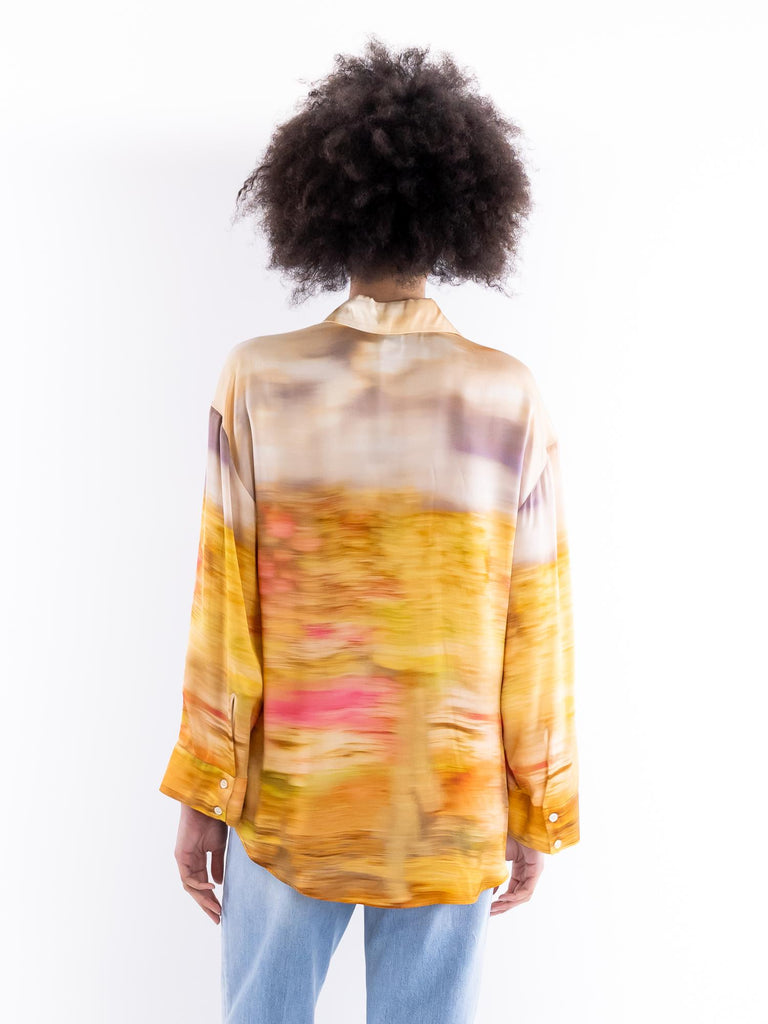 Camicia Life in satin con stampa paesaggio multi beige 104864 A2G0CN4 PINKO 